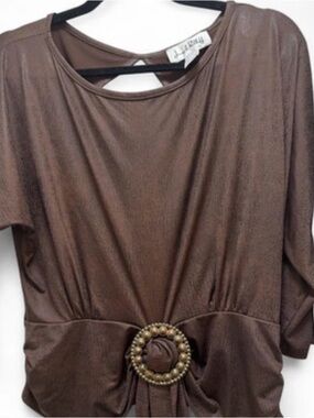 Joseph Ribkoff Chocolate Brown Short Sleeve Top with Beaded Ring